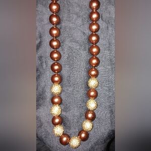 Copper tone & Crystal beaded necklace